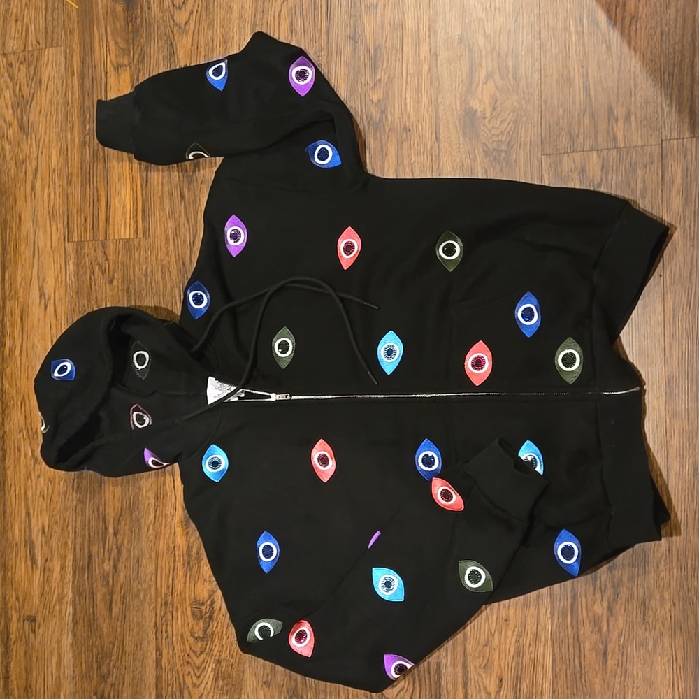 Black Hoodie with Colorful Eye Pattern